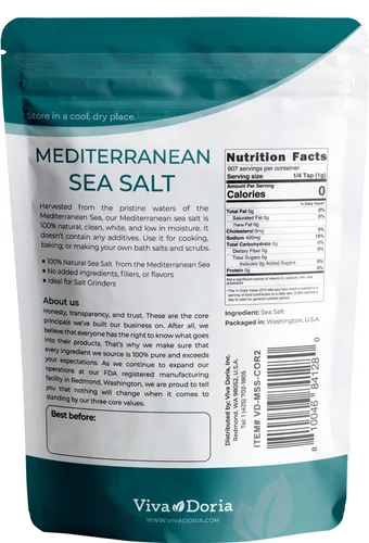 Vista 2 de Viva Doria Sal marina mediterránea, grano grueso, 2 lb