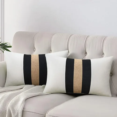 Vista 10 de JASEN Fundas de almohada negras de 12 x 20 pulgadas, fundas de almohada decorativas estilo bohemio lumbar para sofá o cama