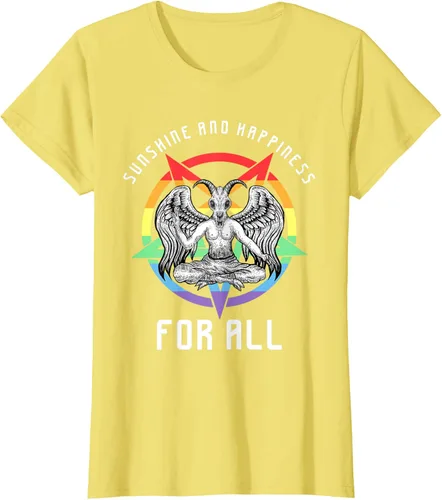 Vista 31 de Funny Sunshine and Happiness for All LGBT Gay Pride Baphomet Camiseta Negro