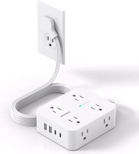 Vista 13 de Tiras de enchufes con protección contra sobretensiones - HANYCONY 8 salidas amplias con 4 puertos USB (2 USB C), extensor de enchufe de 3 lados