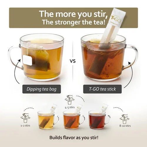 Vista 3 de T-GO Earl Grey - Bolsas de té negro de Ceilán para cómodas varillas de agitación con cafeína de todo el tiempo, 15 palitos de té favoritos