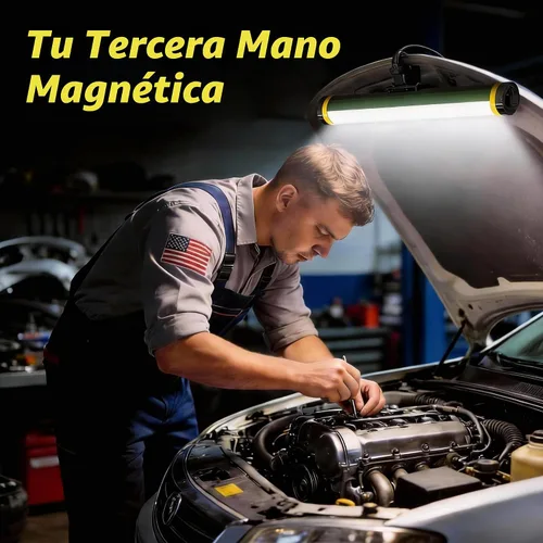 Vista 2 de Luz de trabajo mecánica, luces de trabajo magnéticas de 7000 lm, barra de luz LED recargable, luces de trabajo portátiles inalámbricas debajo