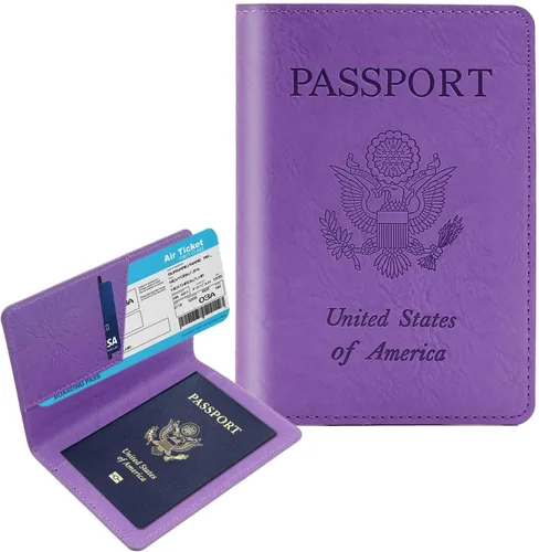 Vista 15 de Cnycmy - Funda para pasaporte para viajes, funda para pasaporte con RFID ABC-Rosa