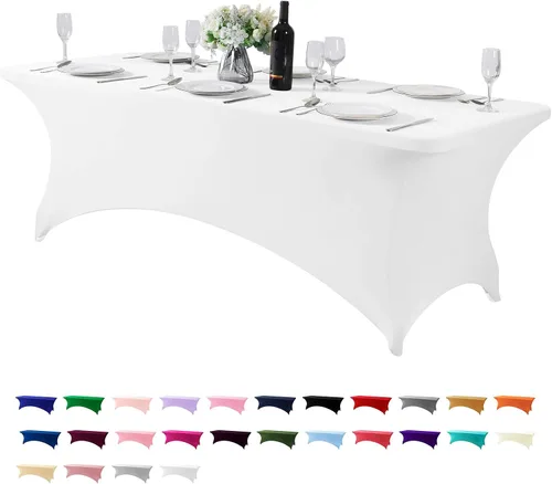 Vista 41 de Mantel de elastano para mesa de 6, 4 o 8 pies, universal, ajustable, para fiestas, banquetes, bodas y eventos, color verde manzana