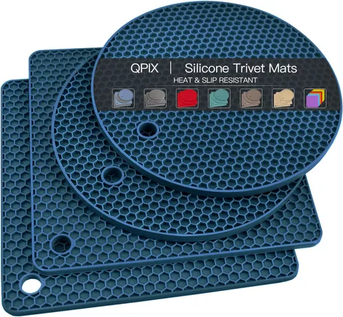 Vista 34 de Salvamanteles para platos calientes, paquete de 4 almohadillas calientes de silicona para cocina, tapete de silicona antideslizante resistente al