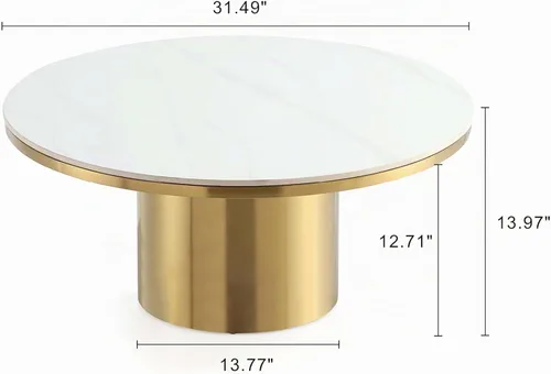 Vista 7 de Manhattan Comfort Glenn - Mesa de centro redonda con elegante parte superior de piedra sinterizada y base de acero inoxidable, diseño elegante