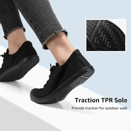 Vista 7 de STQ Zapatos deportivos sin cordones para mujer, cómodos zapatos de lona casuales Todo negro