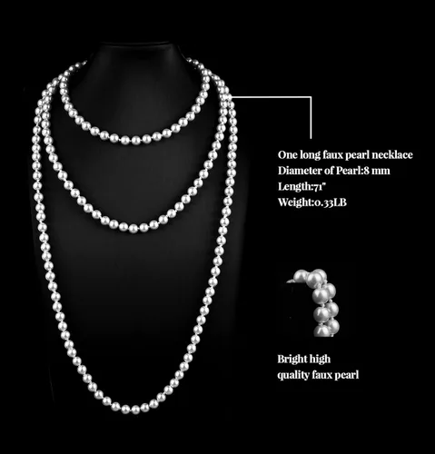 Vista 44 de Cizoe (aa) - Juego de accesorios de estilo Gatsby de la década de 1920, para mujer, diadema de estilo flapper, tocado, collar, guantes