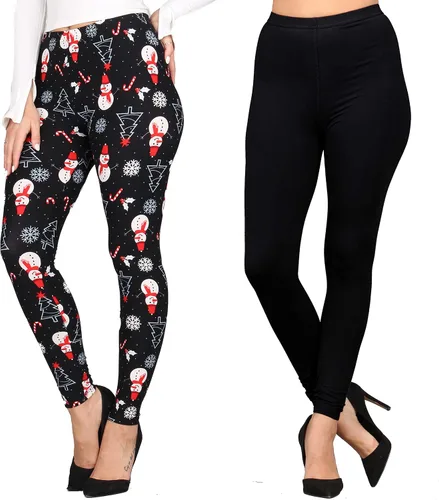 Vista 40 de Lildy - Leggings súper suaves lisas e impresas para mujer, elásticas sin transparencias Rayas negras y rojas/paquete de dos negras