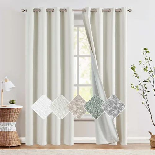 Vista 11 de jinchan Cortinas 100% opacas para dormitorio, sala de estar, cortinas opacas de lino de 63 pulgadas de largo, cortinas de oscurecimiento