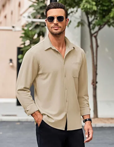 Vista 2 de COOFANDY Camisas casuales con botones para hombre de manga larga sin arrugas