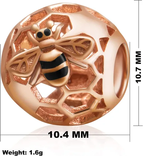 Vista 2 de Abalorios de abeja de oro rosa 925 de plata de ley 925 con circonita transparente para pulsera de cadena de serpiente de 0.118 in