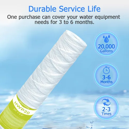 Vista 6 de Cartucho de filtro de agua de 5 micrones para toda la casa, filtros de sedimentos para heridas de cuerda para agua de pozo, reemplazo universal