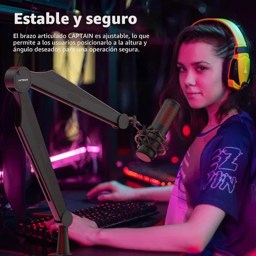 Vista 6 de IXTECH Brazo de micrófono con brazo para micrófono Blue Yeti Shure Sm7b Hyperx QuadCast Rode At2020 y soporte de micrófono Fifine para juegos 1 Negro