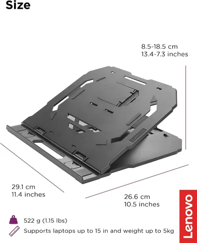 Vista 8 de Lenovo Soporte para laptop 2 en 1: ajustable, portátil, plegable, ergonómico, antideslizante, compatible con portátiles de hasta 15 pulgadas