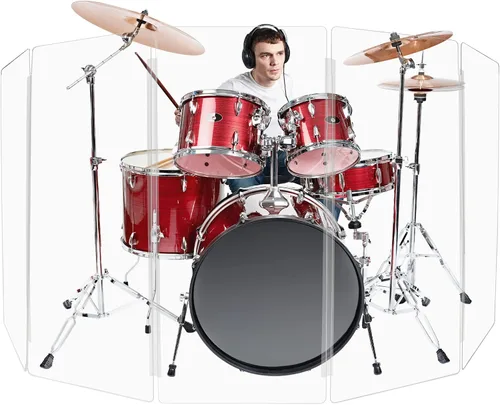 Vista 16 de PENNZONI Drum Shield de 4 pies con bisagras de plástico, viene con 3 paneles de batería y bisagras de plástico, paneles de acrílico transparente