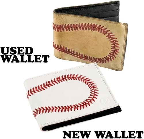 Vista 6 de Billetera de cuero de béisbol para hombre de Pro Style Sports, Blanco