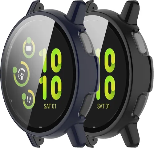 Vista 11 de Protector de pantalla diseñado para Garmin Vivoactive 5 con película de vidrio templado, carcasa de policarbonato duro, cubierta completa, Negro