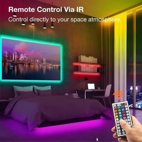 Vista 3 de VOLIVO Tiras de Luces LED de 50 Pies, Kit de Tiras de Luces LED que Cambian de Color con Control Remoto IR de 44 Teclas, Iluminación