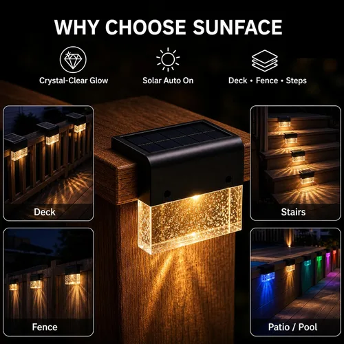 Vista 9 de SUNFACE Paquete de 4 luces solares para escalones para exteriores, impermeables, luces LED brillantes con 2 modos de iluminación, blanco cálido y 7