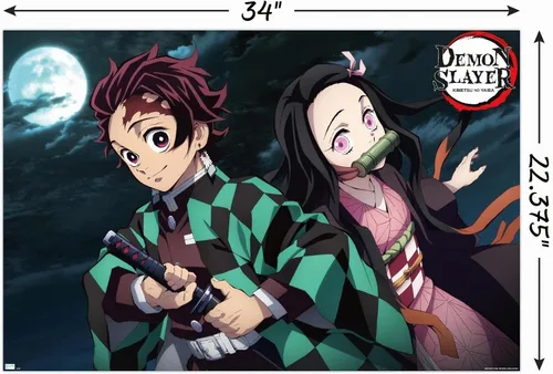 Vista 3 de Trends International Demon Slayer - Póster de pared nocturna de Tanjiro & Nezuko, 22.375 x 34 pulgadas, versión sin marco