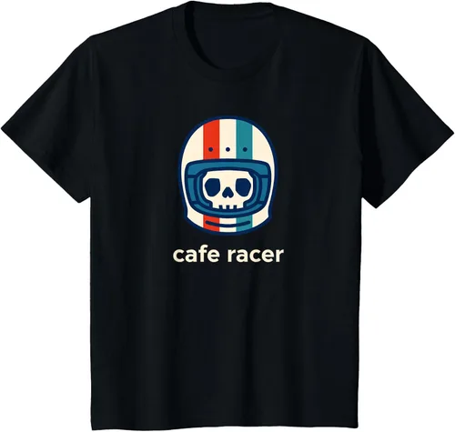 Vista 33 de Cafe Racer Moda Simple Casco Diseño Motocicleta Camiseta Negro