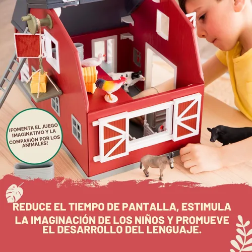 Vista 7 de Terra by Battat Animal Barn - Juego de madera de granero de juguete, 20 piezas, granero de madera