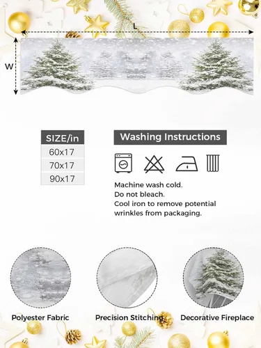 Vista 6 de Bufanda de manto de 70 x 17 pulgadas, árbol de Navidad, árboles de invierno, bosque, copos de nieve, chimenea, mantel, cubierta de mantel