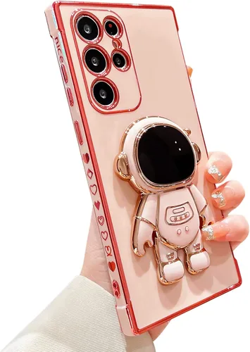 Vista 7 de Funda de teléfono para Samsung Galaxy S23 Ultra de 6.8 pulgadas, cubierta de lujo con soporte de astronauta con bonito corazón de amor