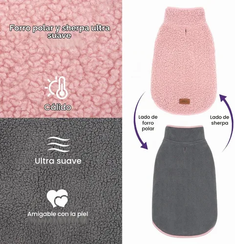 Vista 3 de cyeollo Sherpa - Abrigo reversible para perros pequeños, color rosa, talla 1# Rosa