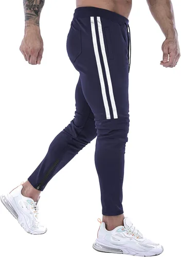 Vista 4 de DIOTSR Pantalones deportivos de entrenamiento para hombre, pantalones de correr ajustados para hombre, pantalones deportivos de gimnasio a rayas