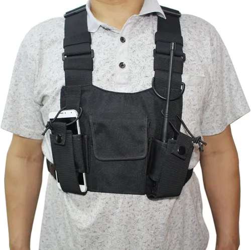 Vista 2 de Arnés de radio para el pecho, bolsa de bolsillo, chaleco para radio bidireccional (Rescue Essentials) (negro)