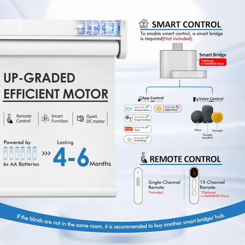 Vista 4 de Persianas motorizadas inteligentes con control remoto, persianas enrollables automáticas sin cordón y sin taladro, persianas eléctricas opacas