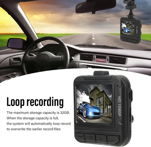 Vista 3 de Cámara frontal para salpicadero, pantalla de 1.6 pulgadas, sensor de detección de movimiento de 1080P, grabadora de conducción de automóvil, tarjeta