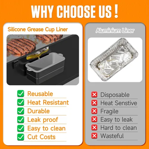 Vista 2 de Accesorios para parrilla Octaplay para Blackstone – Esterilla de silicona para parrilla y forros de taza de grasa (paquete de 2) – Compatible