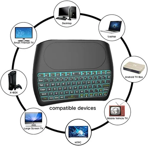 Vista 5 de Mini teclado inalámbrico D8 con panel táctil, teclado inalámbrico pequeño retroiluminado colorido, control remoto de mano para PC, Raspberry Pi 4