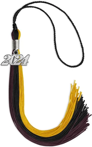 Vista 130 de Endea Graduation Borla de triple color con gota de fecha plateada (negro/dorado/granate, 2020)