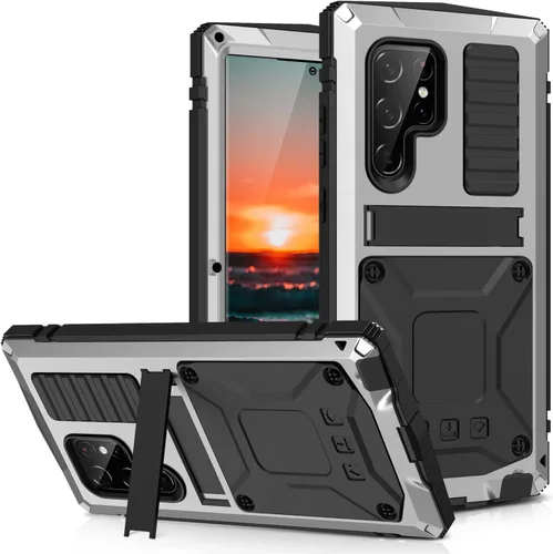 Vista 25 de Simicoo Samsung S22 - Funda de metal con protector de pantalla y protector de cámara, resistente a los golpes, con soporte, cubierta completa