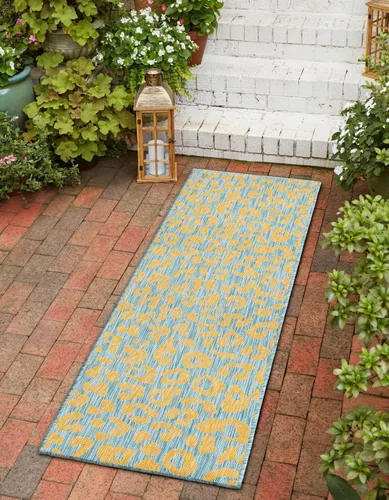 Vista 36 de Unique Loom colección Outdoor Safari Alfombra para exteriores - Leopardo (13' redonda, azul/gris)