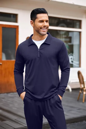 Vista 7 de COOFANDY Conjunto deportivo deportivo de 2 piezas para hombre, con cremallera de un cuarto
