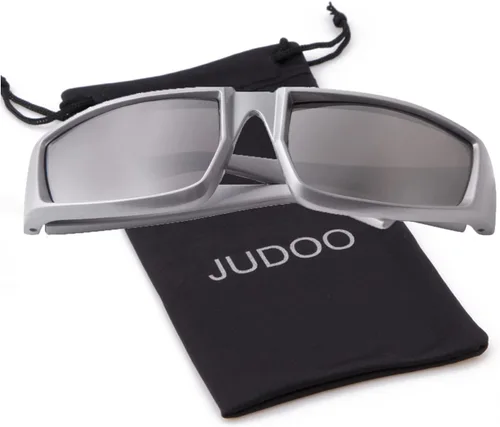 Vista 9 de JUDOO Lentes de sol rectangulares de color rosa intenso, gafas envolventes futuristas, Y2K para mujeres y hombres