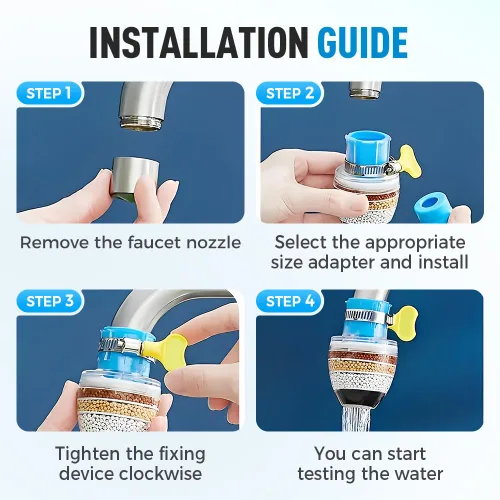 Vista 5 de Filtro de agua de carbón mágico, filtro de agua activado con cartucho de 6 capas, proporciona una fuerte presión de agua, adecuado para grifo de 1/2