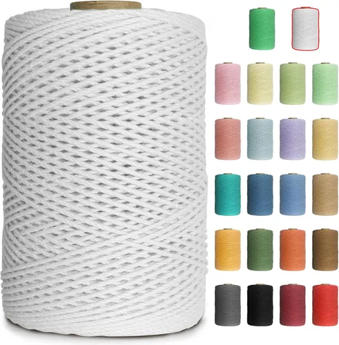 Vista 9 de Cuerda de macramé de colores de 0.039 in, cuerda de algodón de 656 pies, 3 hebras trenzadas, cuerda de algodón colorido para manualidades