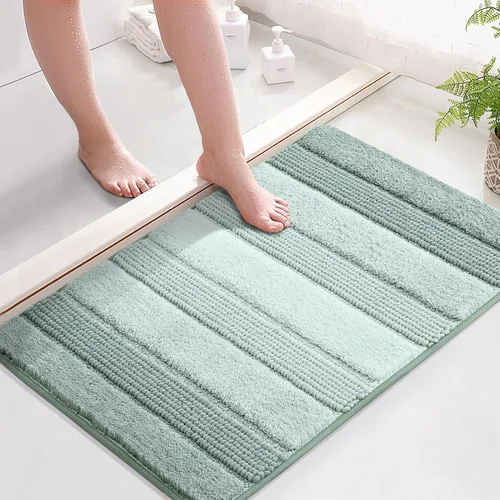 Vista 12 de Kmson Juego de 3 alfombras de baño de chenilla ombré, antideslizantes, ultra suaves, lavables, alfombras de baño peludas para bañera, tapete de Azul