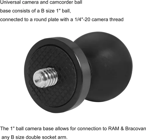 Vista 4 de Adaptador de bola de aleación de aluminio de 0.984 in/1 pulgada con perno roscado de 1/4 pulgadas para cámara de acción y videocámara