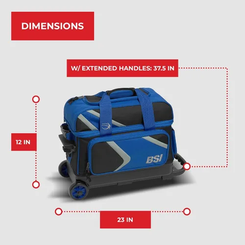 Vista 4 de BSI Dash Roller Bowling Bag with Smooth Rolling Wheels, Padded Ball Compartment, Retractable Locking Handle, & Shoe Pocket Negro/Azul/Gris