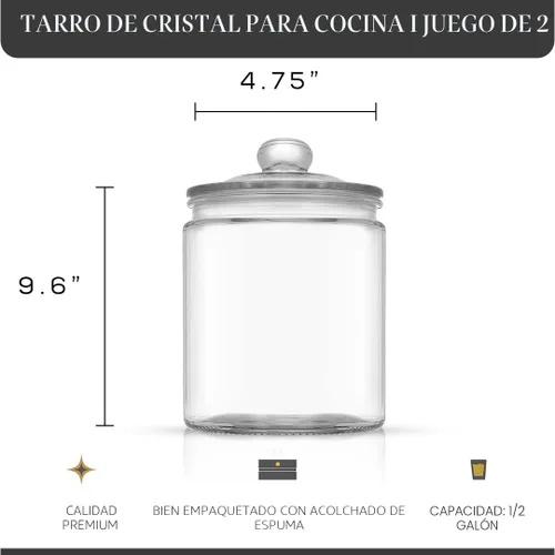 Vista 2 de JoyJolt Frasco elegante para galletas. 2 tarros grandes de vidrio con tapa. Tarros para encimera de cocina con tapas, tarro de dulces, elegantes