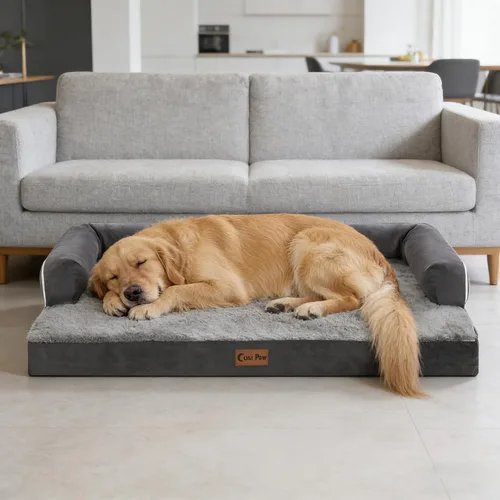 Vista 10 de Camas ortopédicas para perros grandes, sofá de espuma con estructura de huevos impermeable para perros grandes con cómodo refuerzo 91x69 cm, camas