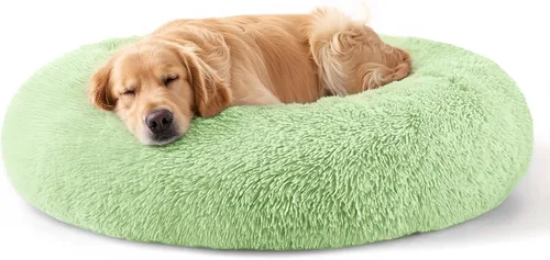 Vista 32 de Hoewina - Cama redonda, calmante, en forma de rosquilla, lavable, esponjosa para interiores, perros y gatos pequeños y medianos, negro, 20 pulgadas