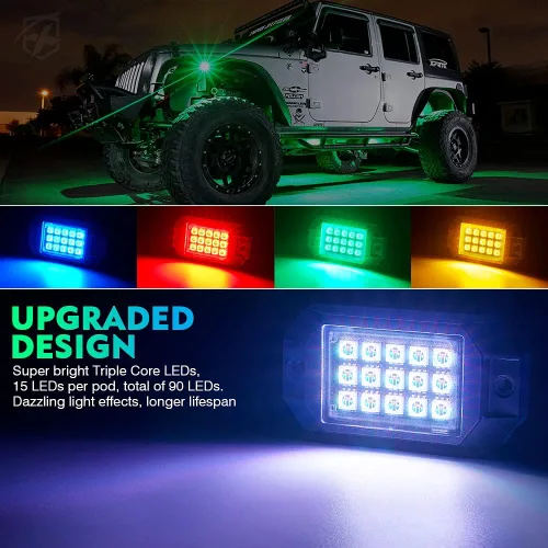 Vista 2 de Xprite - Kit de luces LED RGB bluetooth con controlador RF, luces neón multicolor intermitentes que sincronizan con la música para vehículos